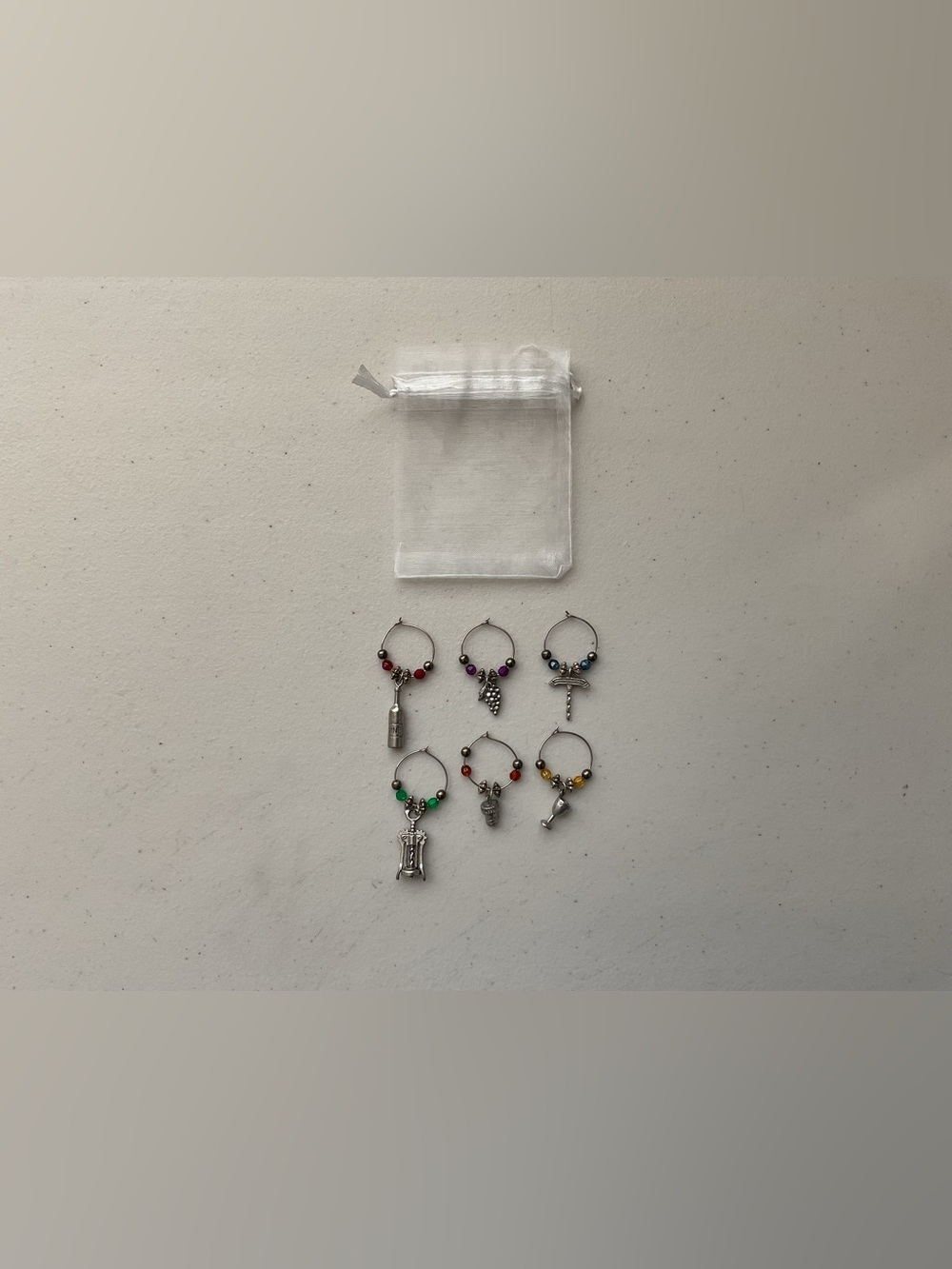 Set of 6 Multicolor Wine Charms in an Organza Pouch